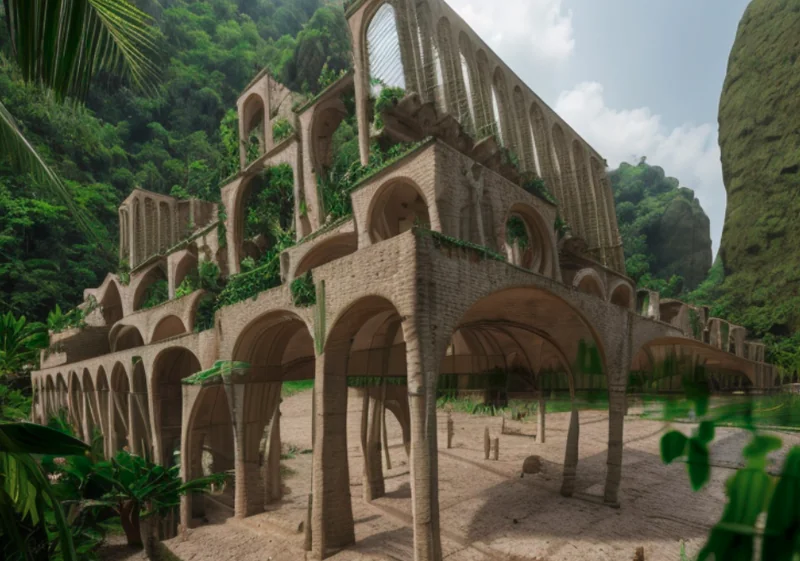 Hospitality render with landscape context and surrounding vegetation