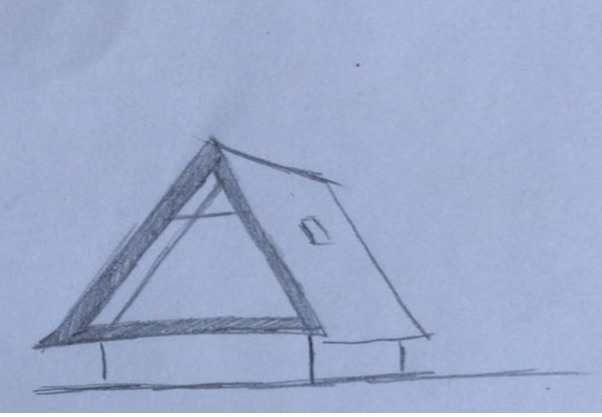 Untextured SketchUp massing model of a glass cabin